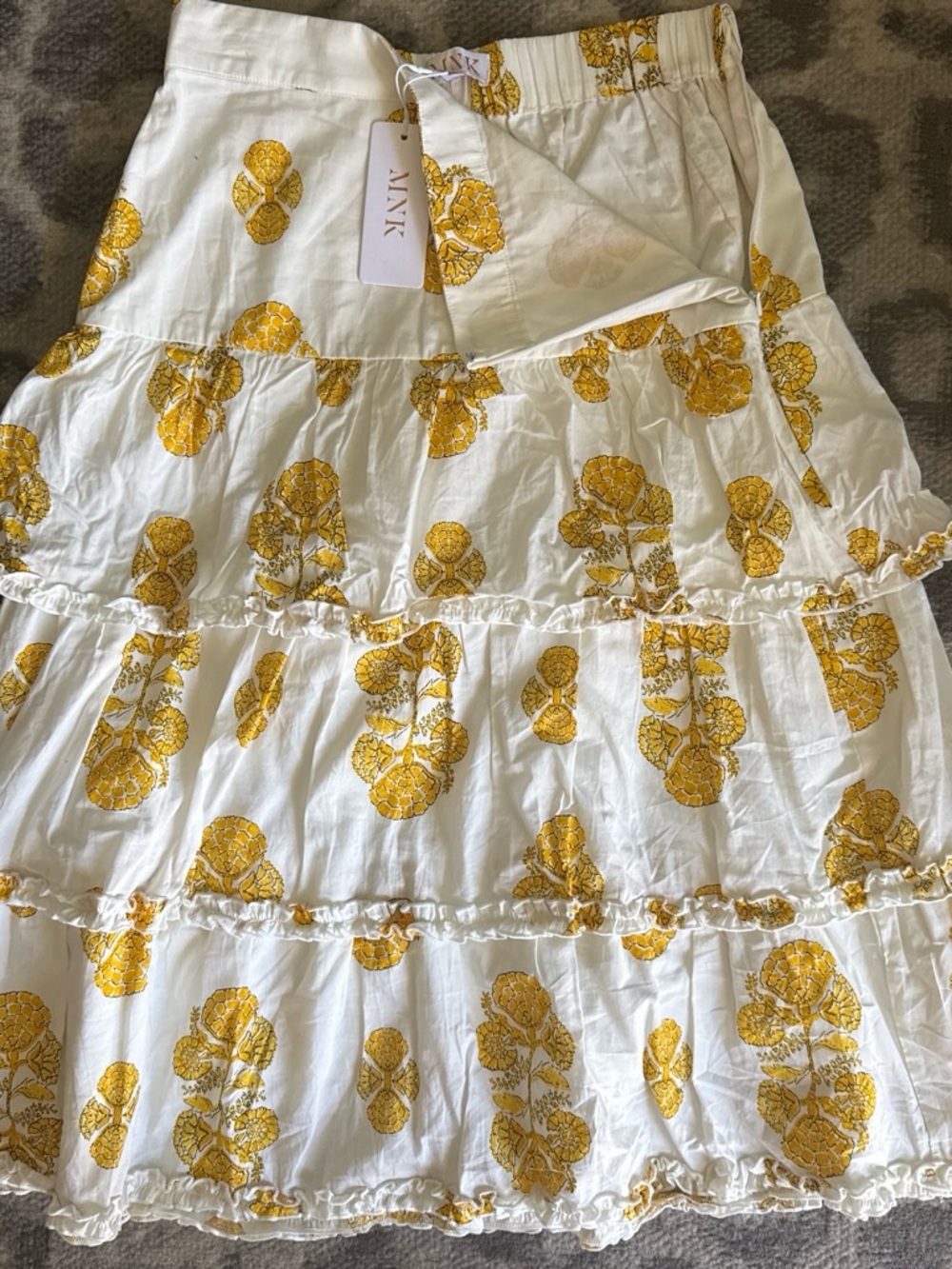 MNK White Midi Skirt with Mustard Floral Print with tags